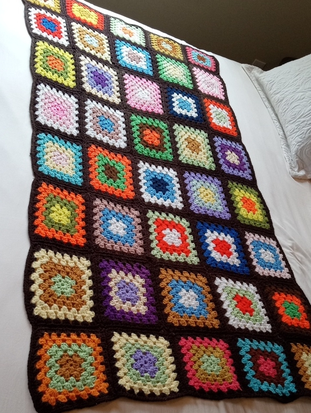 Handmade Multicolor Crochet Granny Square Throw Blanket Size 65"X36"